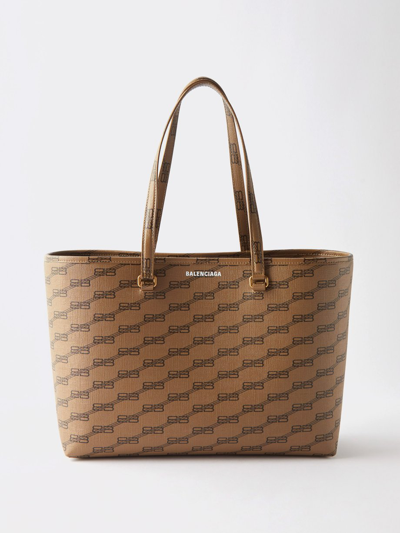 Balenciaga Signature Monogram-print Canvas Tote In Brown