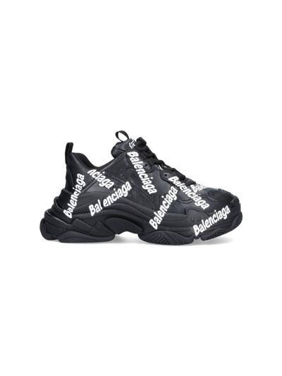 Balenciaga Men Triple S Sneakers In Black