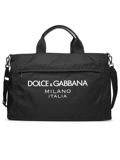 Dolce & Gabbana Black Gym Bag With Contrasting Logo Print In Polyamide Man