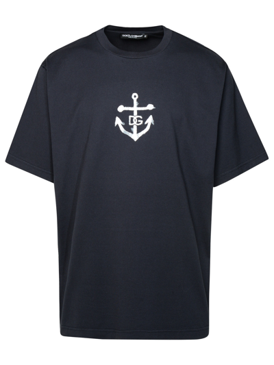 Dolce & Gabbana Man  Navy Cotton T-shirt In Blue