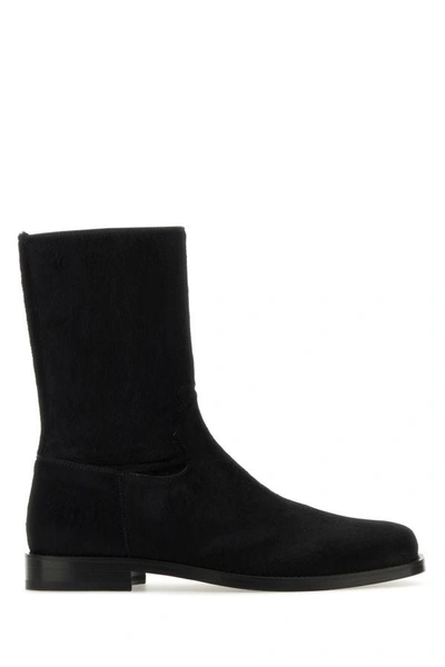 Dries Van Noten Calfhair Block Heel Ankle Boots In Black