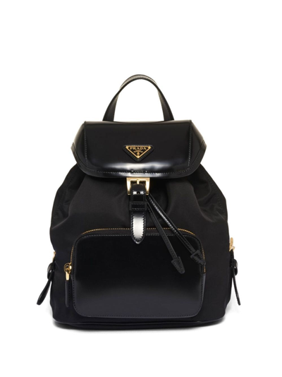 Prada Women Medium Re-nylon And Brushed Leather Backpack In Black
