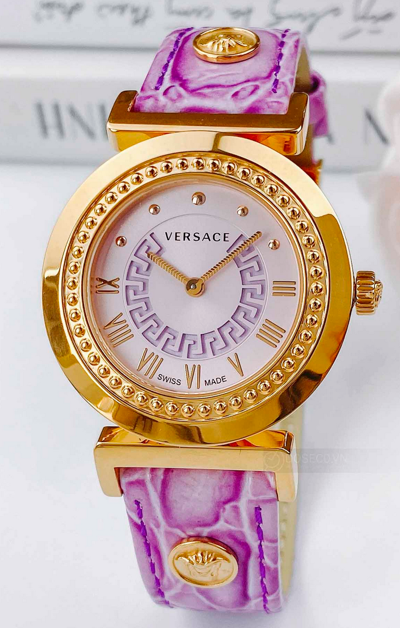 Pre-owned Versace Vanity Purple Dial Sapphire P5q80d702s702 Crystal Women's Watch