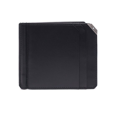 Pre-owned Montblanc Meisterstück Men's Genuine Leather 6cc Wallet Purse With Money Clip In Black