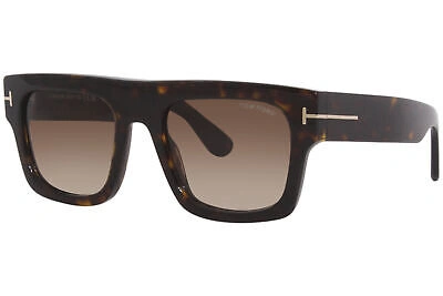 Pre-owned Tom Ford Fausto Tf711 52f Sunglasses Men's Shiny Dark Havana/brown Gradient 53mm