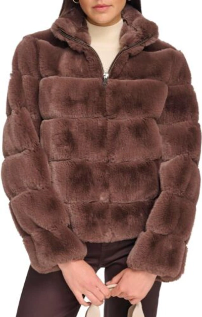 Pre-owned Calvin Klein Short Zip Faux Fur In Brown