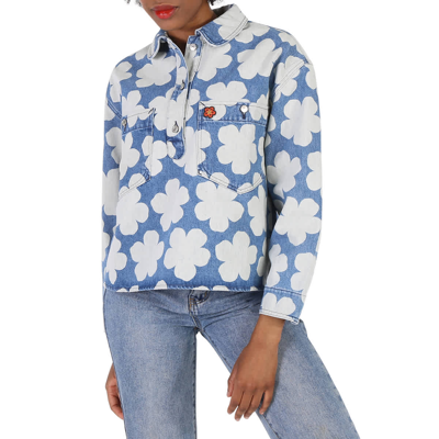 Pre-owned Kenzo Ladies Poppy Print Denim Polo Overshirt In Blue