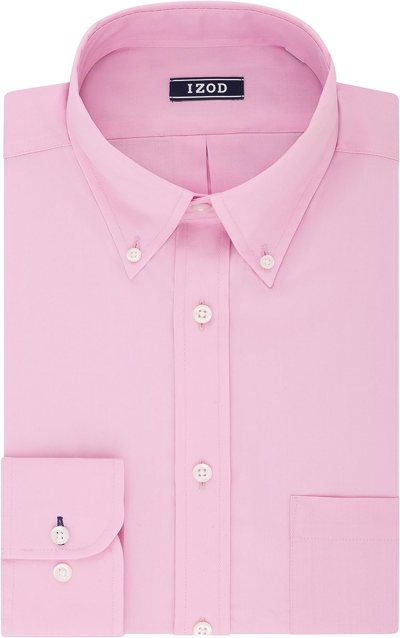 Pre-owned Izod Men's Dress Shirt Regular Fit Stretch Solid Button Down Collar In Pink