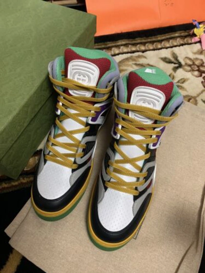 Pre-owned Gucci Authentic  Basket High "black Demetra" Mens  8.5 (us 9) In Multicolor