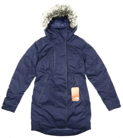 Pre-owned The North Face Womens Navy Down Parka With Faux Fur Trim Coat Size Xs 1125 In Blue