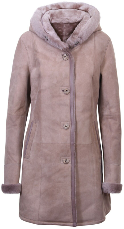 Pre-owned Infinity Women's Elegant Taupe Hooded Suede Merino Shearling Sheepskin Jacket Coat In Beige