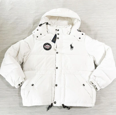 Pre-owned Ralph Lauren Polo  Alpine World Cup Racing Down Hooded Puffer White Sz Xl