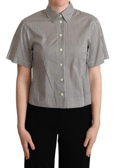 Pre-owned Dolce & Gabbana Top Shirt Blouse White Black Striped Cotton It44/us10/l Rrp $600