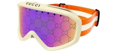 Pre-owned Gucci Gg1210s 002 Ski Goggles Mask Ivory Orange Pink Gg Mirror Sunglasses