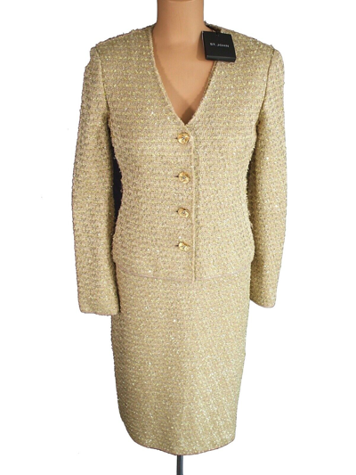Pre-owned St John St. John Knits Gold Multi Sequin Tweed Jacket Blazer Dress Suit Sz 6 $3190
