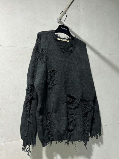 Pre-owned Comme Des Garcons X Comme Des Garcons Homme 80's Comme Des Garcons Distressed Grunge Punk Knit Sweater In Black