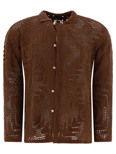 Bode Crochet-knit Cotton Shirt In Brown