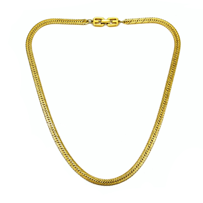 Pre-owned Givenchy 24.5" Matte Gold Herringbone Chain Necklace