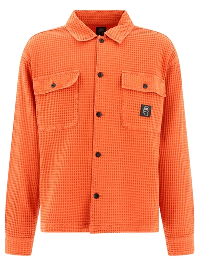 Brain Dead Waffle Button Front Shirt In Orange