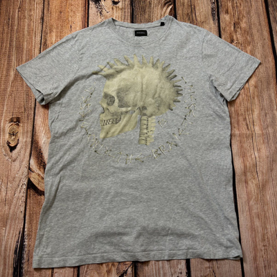 Pre-owned Diesel T Shirt  Y2k Big Logo Skeleton In Grey