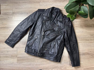 Pre-owned Leather Jacket X Moto Vintage Western Cowboy Biker Moto Leather Usa Jacket In Black