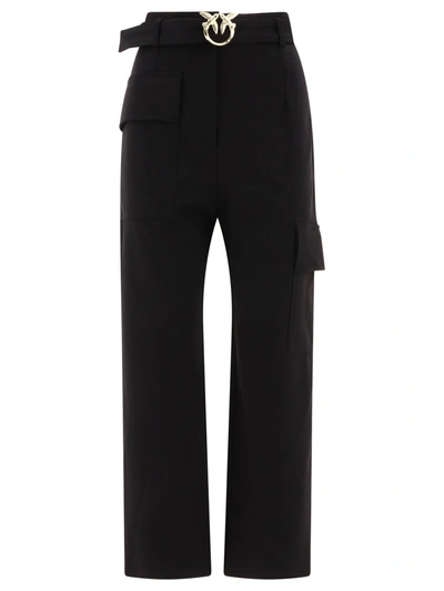 Pinko Love Birds-buckle Cargo Pants In Limo Black