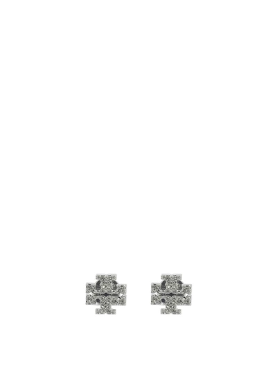 Tory Burch Crystal Logo Earrings In Metallic