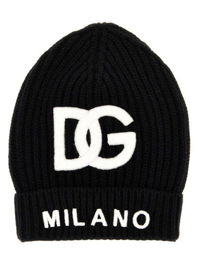 Dolce & Gabbana Kids' Raised-logo Ribbed Beanie In Black