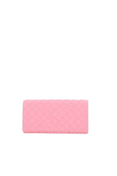 Bottega Veneta Intrecciato Large Flap Wallet In Pink