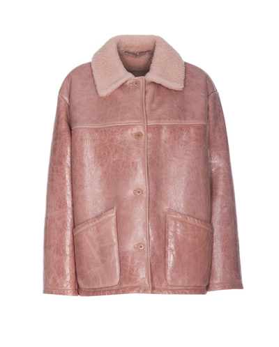 Salvatore Santoro Shearling-collar Sheepskin Jacket In Pink