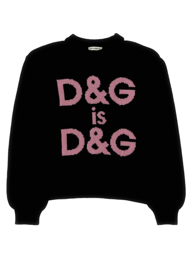 Dolce & Gabbana Kids Logo Intarsia Crewneck Jumper In Black