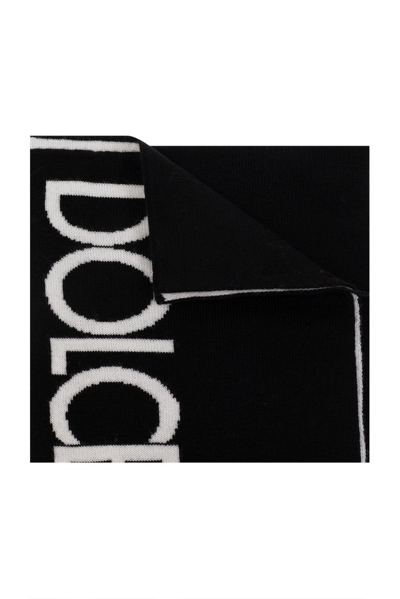 Dolce & Gabbana Kids Logo Intarsia Knitted Scarf In Black