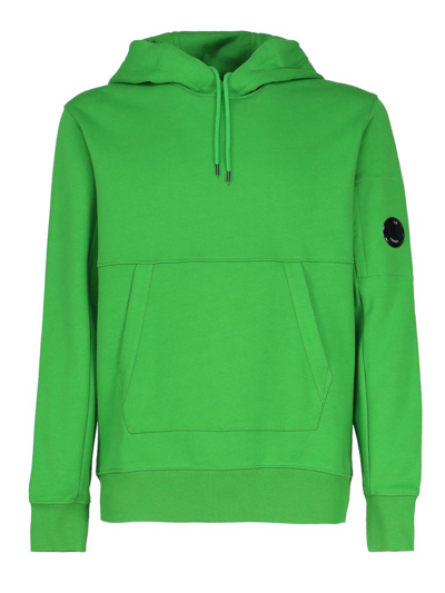 C.p. Company Lens Detailed Drawstring Hoodie In Green