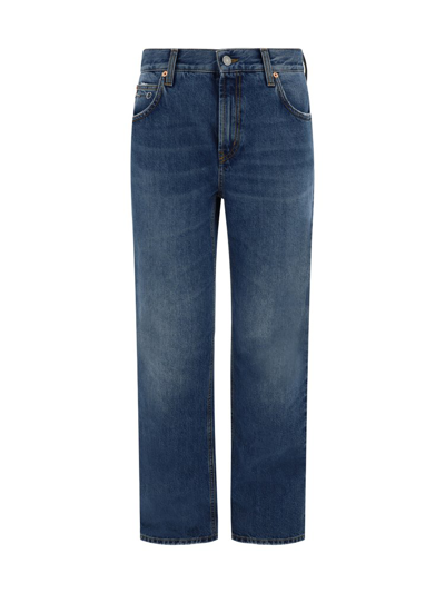 Gucci Horsebit Detailed Washed Denim Jeans In Blue