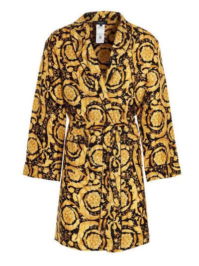 Versace Baroque Pattern Long Sleeved Dressing Gown In Multi