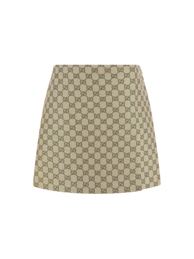 Gucci Gg Supreme High Wasit Glitter Mini Skirt In Beige