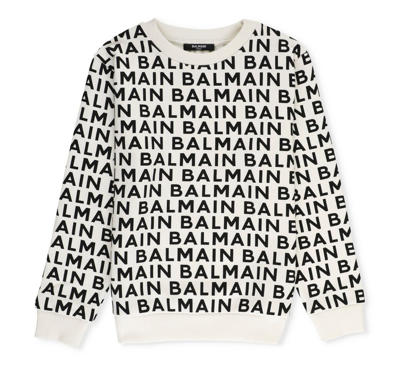 Balmain Kids' Logo-print Cotton Sweatshirt In Blanco