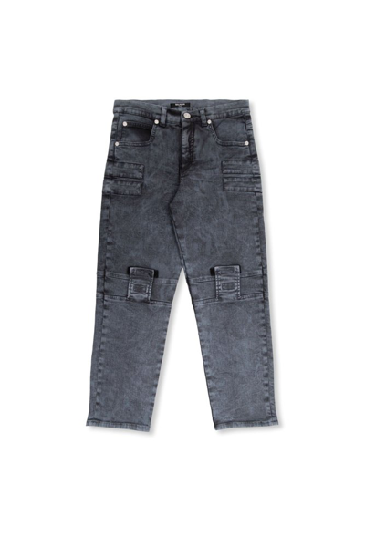 Balmain Kids' Panelled Slim-cut Jeans In Gray