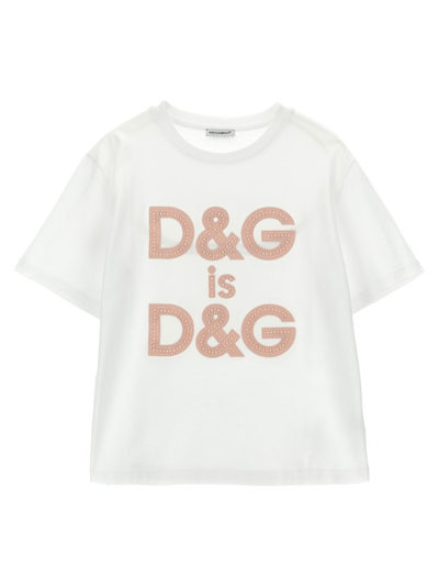 Dolce & Gabbana Babies'  Kids Logo Embellished Crewneck T In White