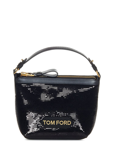 Tom Ford Logo Patch Sequin Embellished Mini Tote Bag In Black
