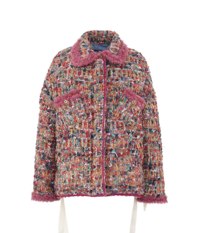 Khrisjoy Padded Tweed Button-front Jacket In Pink