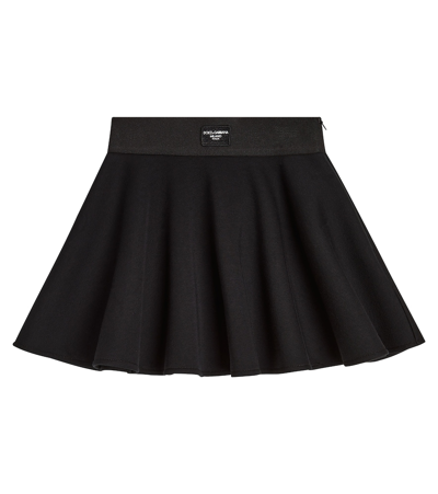 Dolce & Gabbana Kids' 褶裥棉质敞摆半身裙 In Black