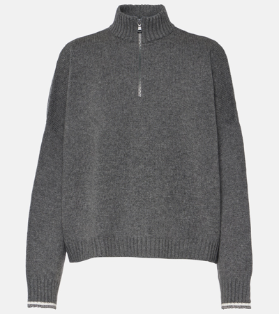 Brunello Cucinelli Wool And Silk-blend Half-zip Sweater In Grey
