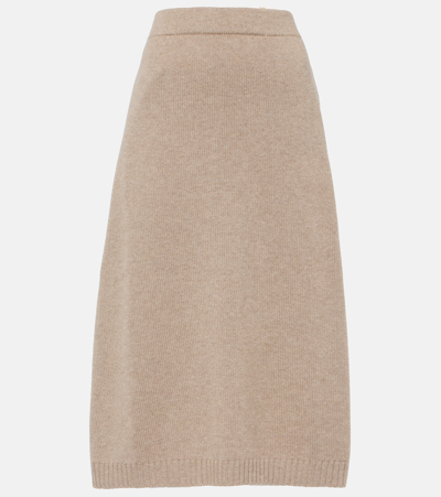 Brunello Cucinelli Wool And Silk Blend Midi Skirt In Brown