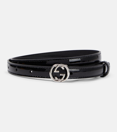 Gucci Double G Patent Leather Belt In Black