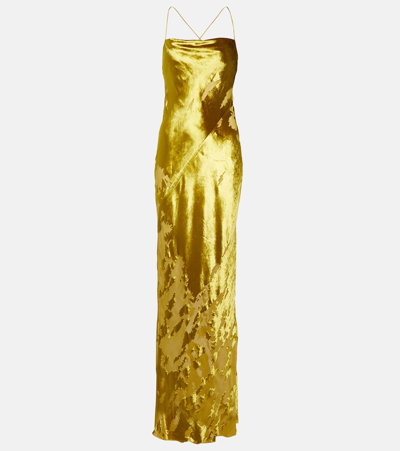 The Sei Metallic Silk Satin And Velvet Gown In Gold