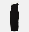 Roland Mouret Strapless Crepe Midi Dress With Monochrome Detail In Multicoloured