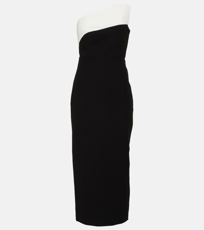 Roland Mouret Strapless Crepe Midi Dress With Monochrome Detail In Black