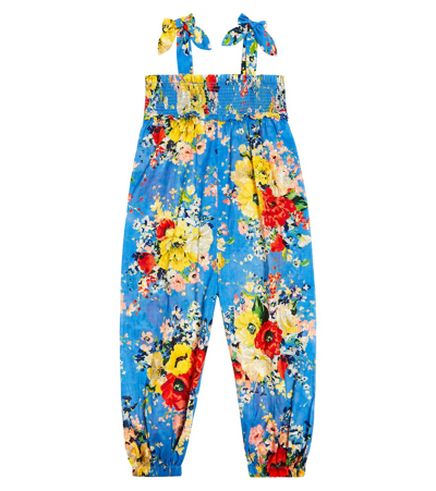 Zimmermann Kids' Alight Floral-print Jumpsuit In Blue