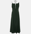 Totême Gathered Hammered Silk-satin Maxi Dress In Green
